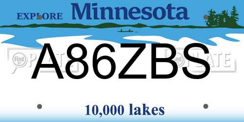 A86ZBS Minnesota License Plate