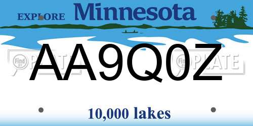 AA9Q0Z Minnesota License Plate