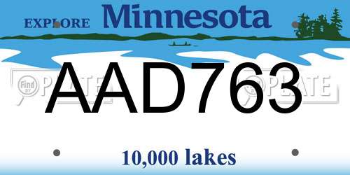 AAD763 Minnesota License Plate