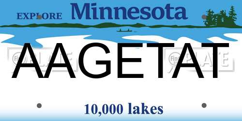 AAGETAT Minnesota License Plate