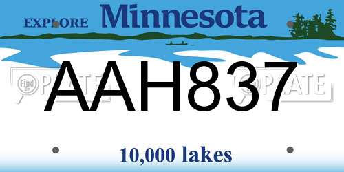 AAH837 Minnesota License Plate