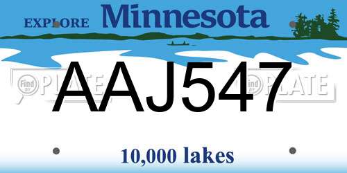 AAJ547 Minnesota License Plate