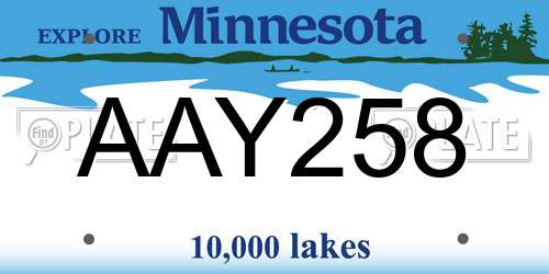 AAY258 Minnesota License Plate