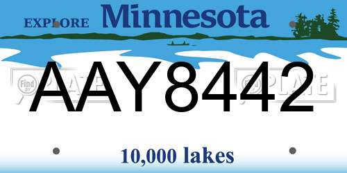 AAY8442 Minnesota License Plate