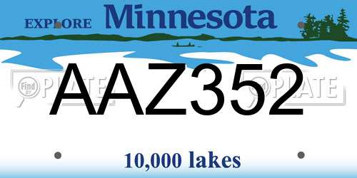 AAZ352 Minnesota License Plate