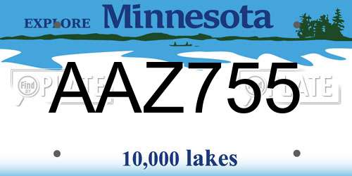 AAZ755 Minnesota License Plate