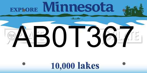 AB0T367 Minnesota License Plate