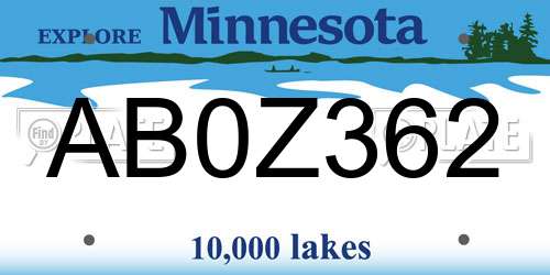 AB0Z362 Minnesota License Plate