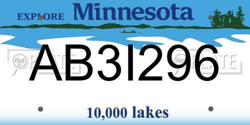 AB3I296 Minnesota License Plate