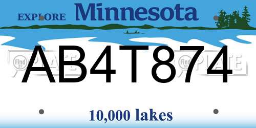 AB4T874 Minnesota License Plate