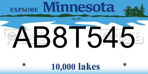 AB8T545 Minnesota License Plate