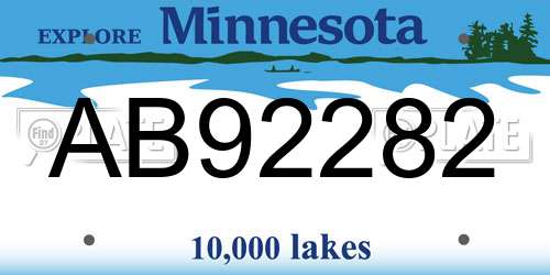AB92282 Minnesota License Plate