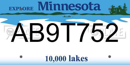 AB9T752 Minnesota License Plate