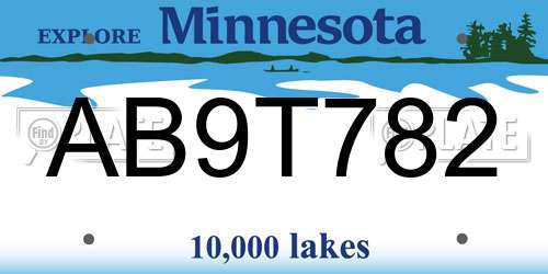 AB9T782 Minnesota License Plate