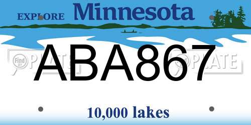 ABA867 Minnesota License Plate