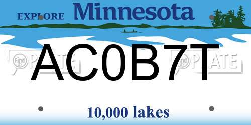 AC0B7T Minnesota License Plate