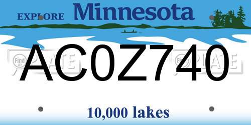 AC0Z740 Minnesota License Plate