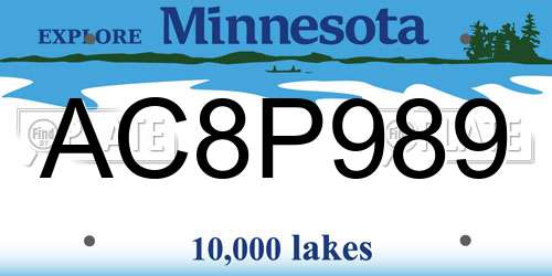 AC8P989 Minnesota License Plate