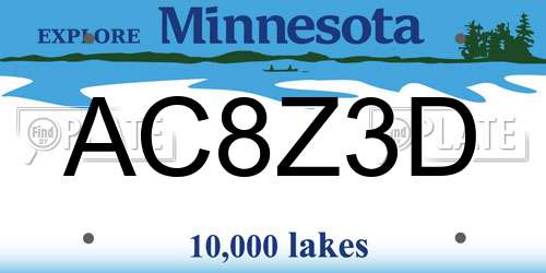 AC8Z3D Minnesota License Plate