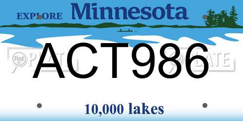 ACT986 Minnesota License Plate