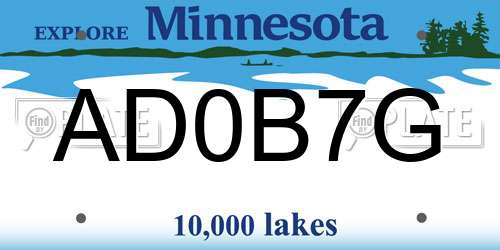 AD0B7G Minnesota License Plate