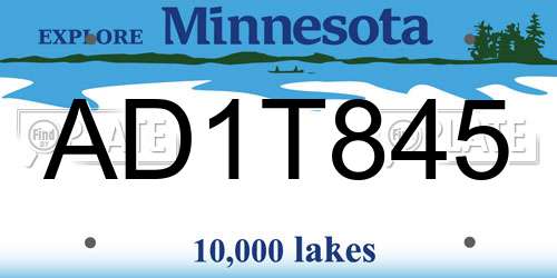 AD1T845 Minnesota License Plate