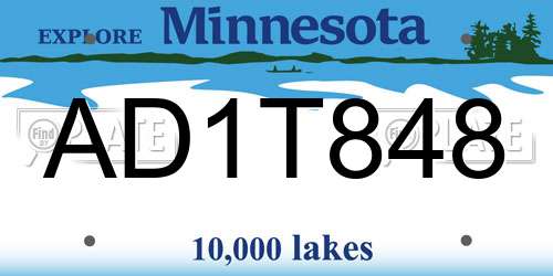 AD1T848 Minnesota License Plate