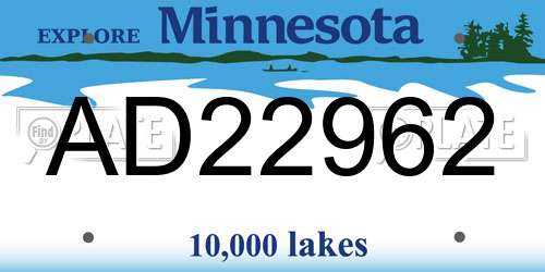 AD22962 Minnesota License Plate