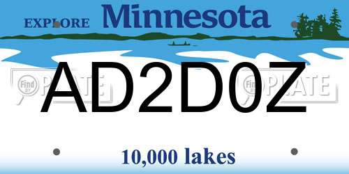 AD2D0Z Minnesota License Plate