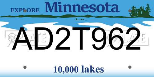 AD2T962 Minnesota License Plate