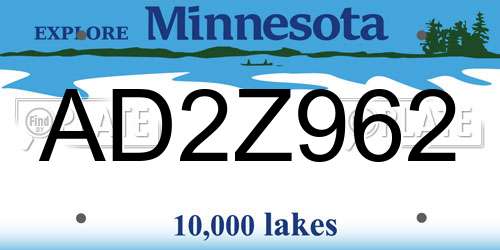 AD2Z962 Minnesota License Plate