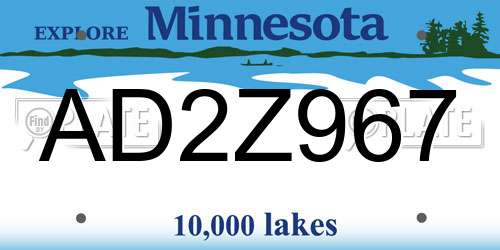 AD2Z967 Minnesota License Plate
