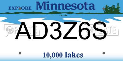 AD3Z6S Minnesota License Plate
