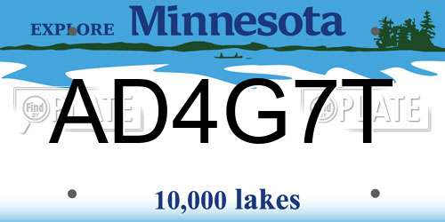 AD4G7T Minnesota License Plate