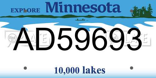 AD59693 Minnesota License Plate