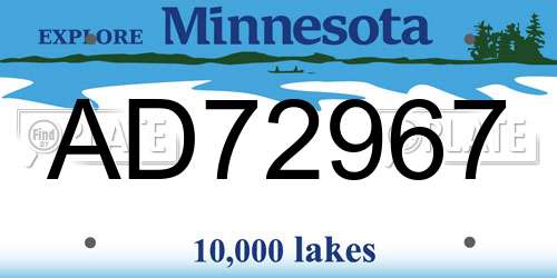 AD72967 Minnesota License Plate