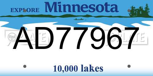 AD77967 Minnesota License Plate