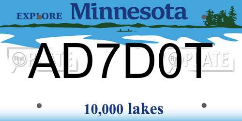 AD7D0T Minnesota License Plate