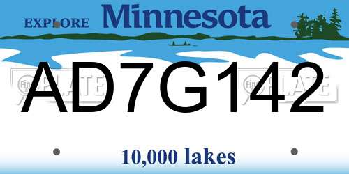 AD7G142 Minnesota License Plate