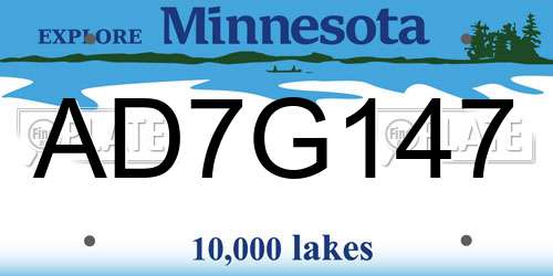 AD7G147 Minnesota License Plate