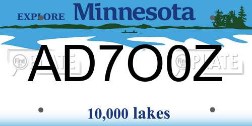 AD7O0Z Minnesota License Plate