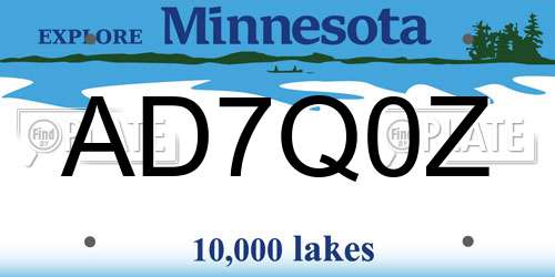 AD7Q0Z Minnesota License Plate