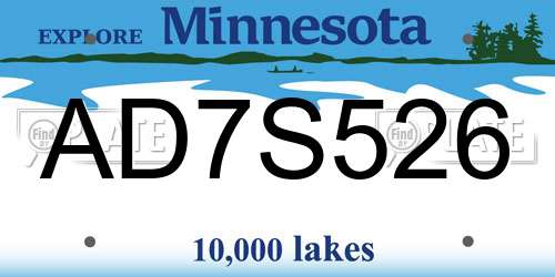 AD7S526 Minnesota License Plate