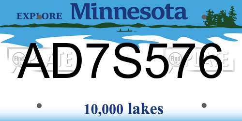 AD7S576 Minnesota License Plate