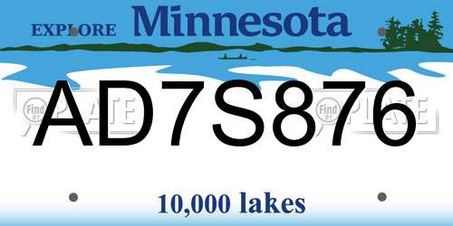AD7S876 Minnesota License Plate