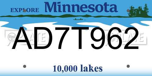 AD7T962 Minnesota License Plate