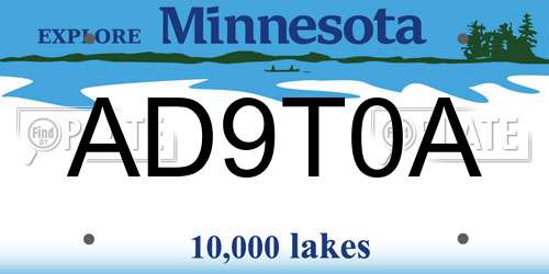 AD9T0A Minnesota License Plate