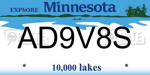 AD9V8S Minnesota License Plate