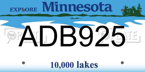 ADB925 Minnesota License Plate