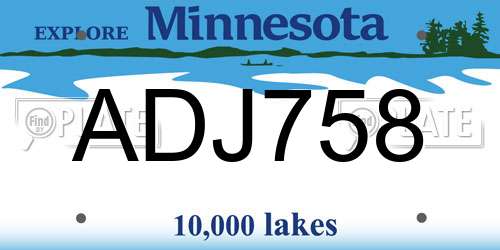 ADJ758 Minnesota License Plate